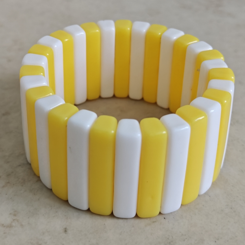 Vintage MOD Yellow & White Stretch Panel Bracelet
